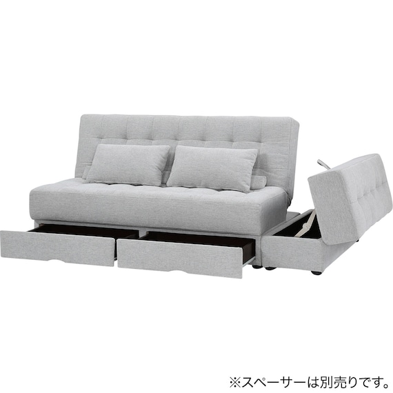 ソファベッド ボルスター付き + スツールセット 布張りタイプ (DJ14 2Pソファ/収納付きスツール LGY) 7枚目画像