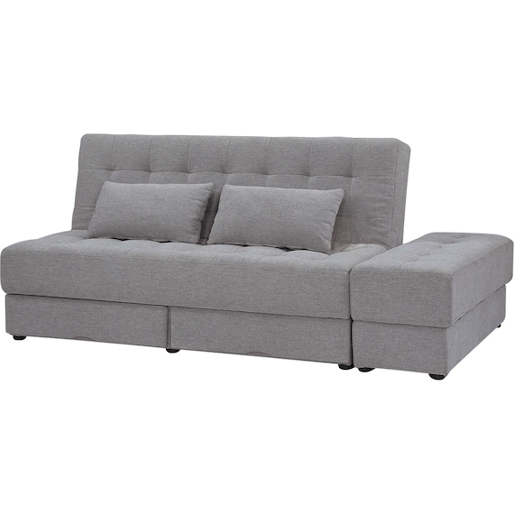 ソファベッド ボルスター付き + スツールセット 布張りタイプ (DJ14 2Pソファ/収納付きスツール DGY) 1枚目画像