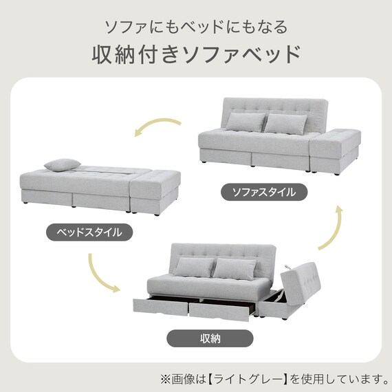 ソファベッド ボルスター付き + スツールセット 布張りタイプ  (DJ14 2Pソファ/収納付きスツール DGY) 2枚目画像