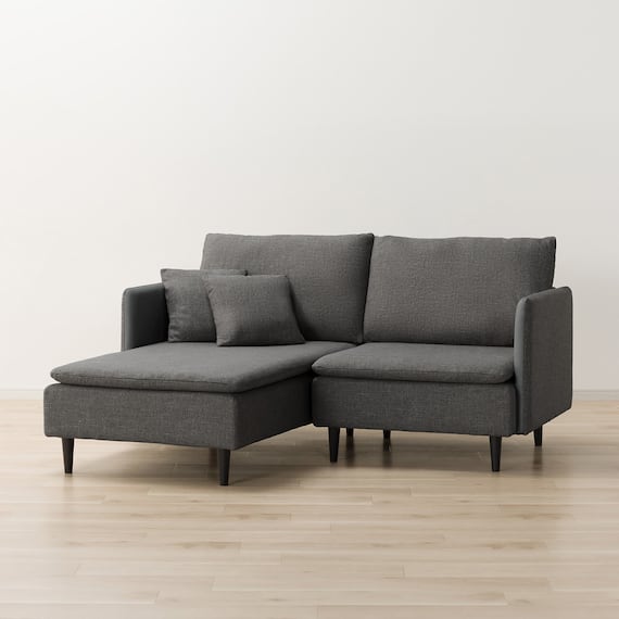 2人掛け 布・本革リバーシブルカウチソファ (ES01 GY) 1枚目画像