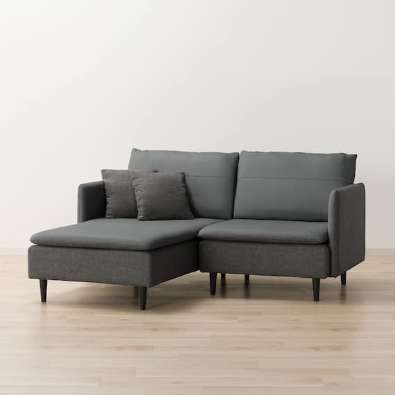 2人掛け 布・本革リバーシブルカウチソファ (ES01 GY) 2枚目画像