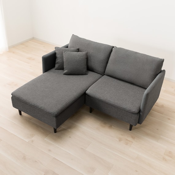 2人掛け 布・本革リバーシブルカウチソファ (ES01 GY) 3枚目画像