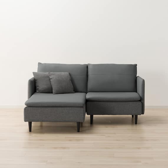 2人掛け 布・本革リバーシブルカウチソファ (ES01 GY) 5枚目画像