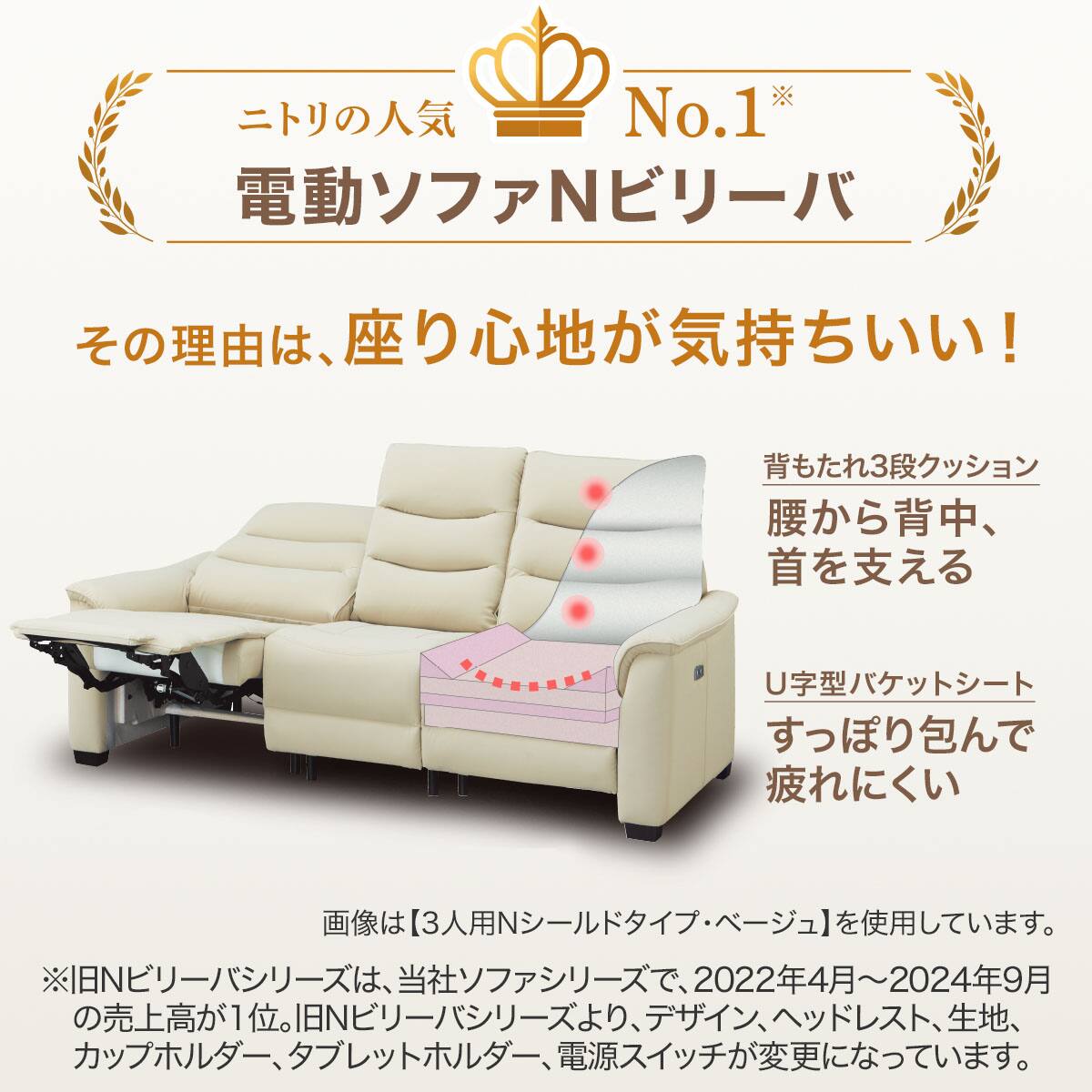 3人掛け電動リクライニングソファ テーブル付き 布張りタイプ(N