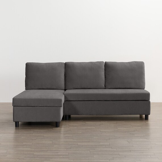 収納タイプ カウチソファ 布張りタイプ + ヘッドレスト1個セット (ノアーク3 右カウチ DGY) 5枚目画像