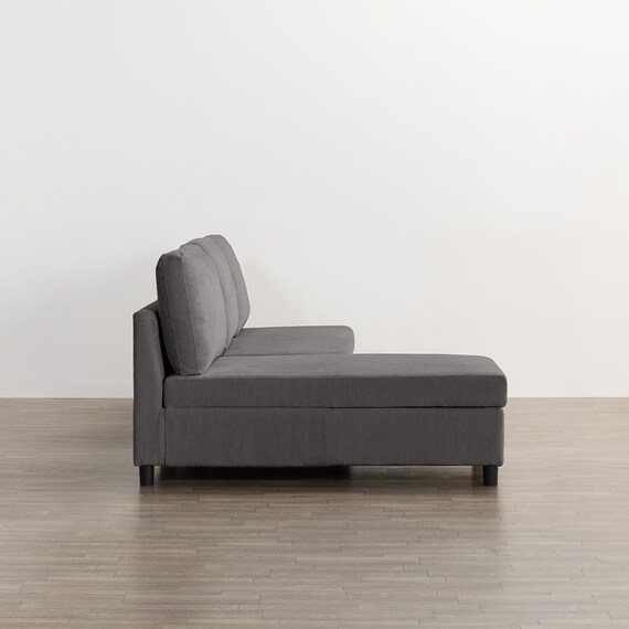 収納タイプ カウチソファ 布張りタイプ + ヘッドレスト1個セット (ノアーク3 右カウチ DGY) 6枚目画像