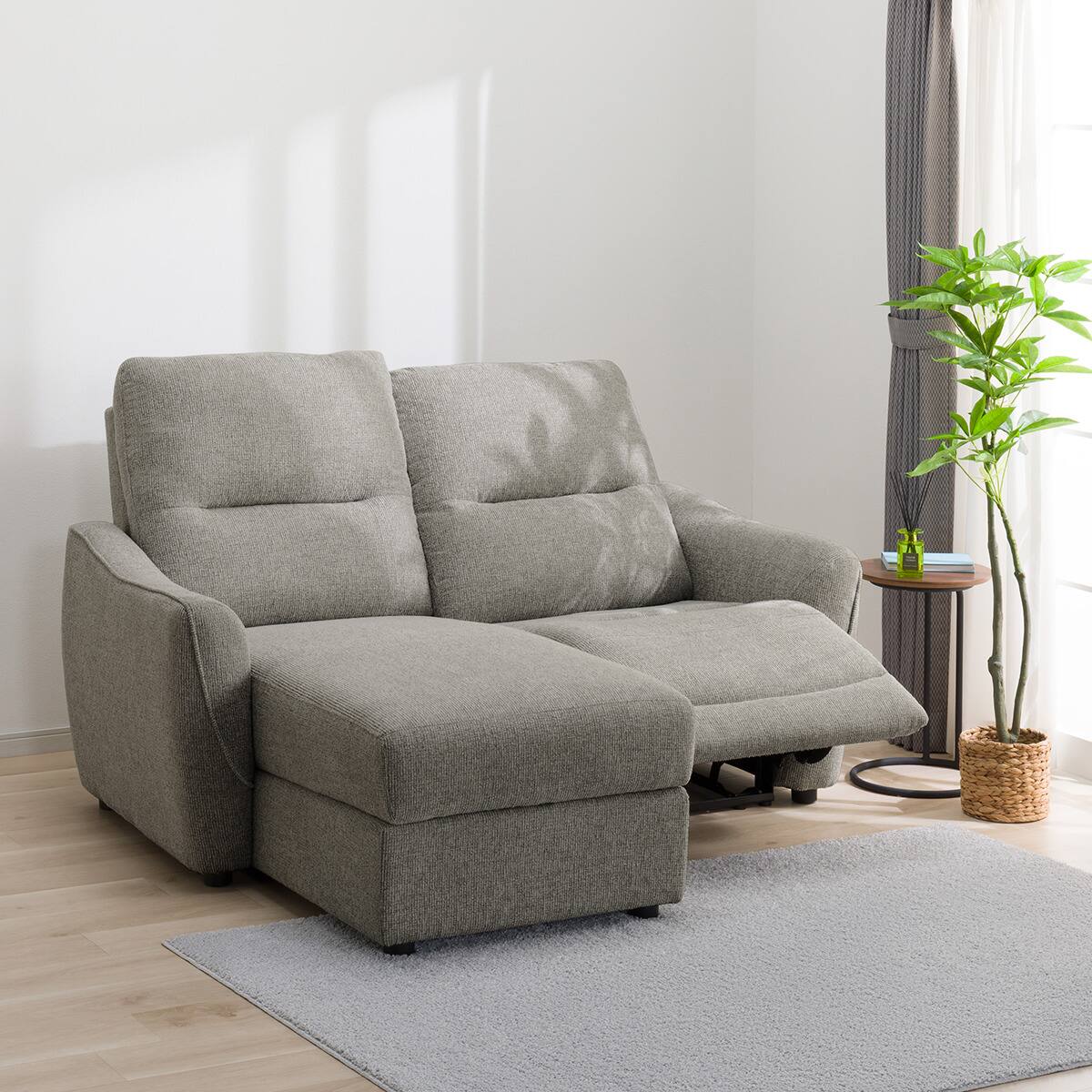 2人掛け片側電動リクライニングカウチソファ 布張りタイプ (HE02N 右