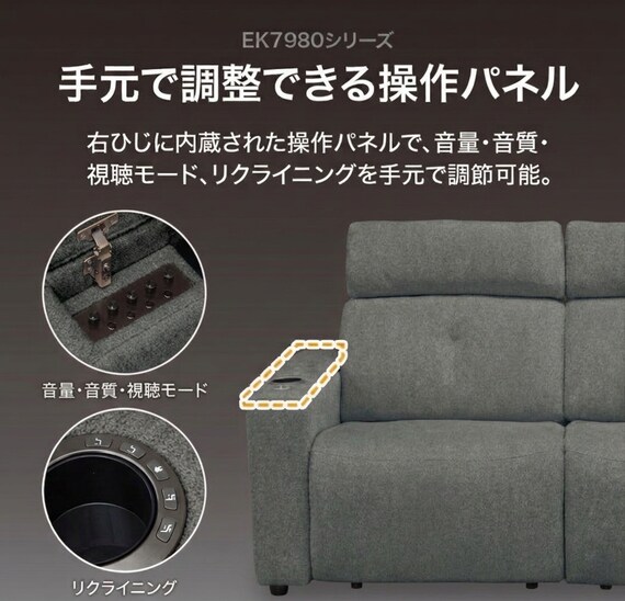 スピーカー内蔵 電動リクライニングソファ 布張りタイプ(シアター