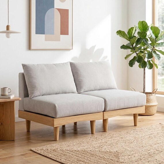 組み合わせできる2Pソファ (FLX ライトグレー / ナチュラル) 1枚目画像