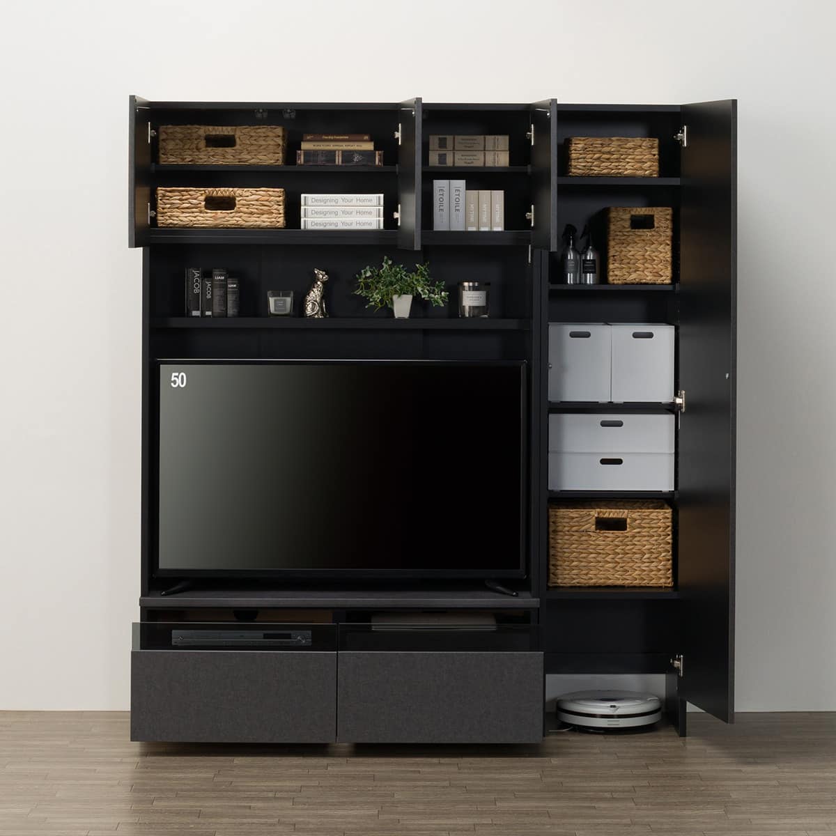 ニトリ　テレビボード　テレビ台　キャビネット ハイテレビボード2点セット(UF01 120 /トールキャビネット45D-R GY