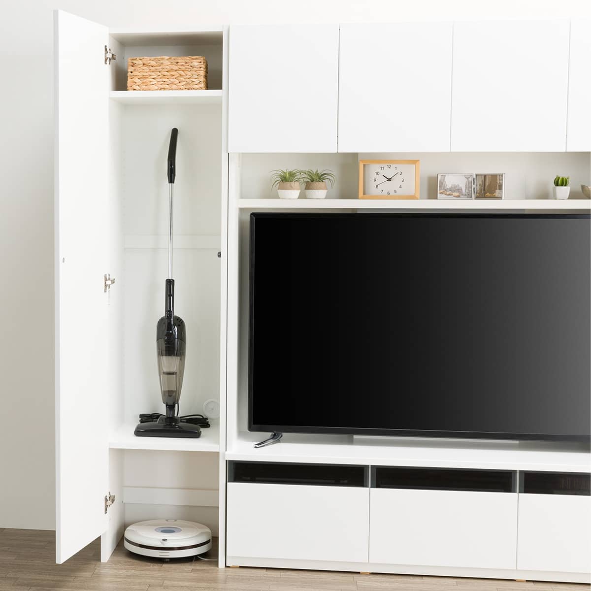 ハイテレビボード2点セット(UF01 150 /トールキャビネット45D-L WH