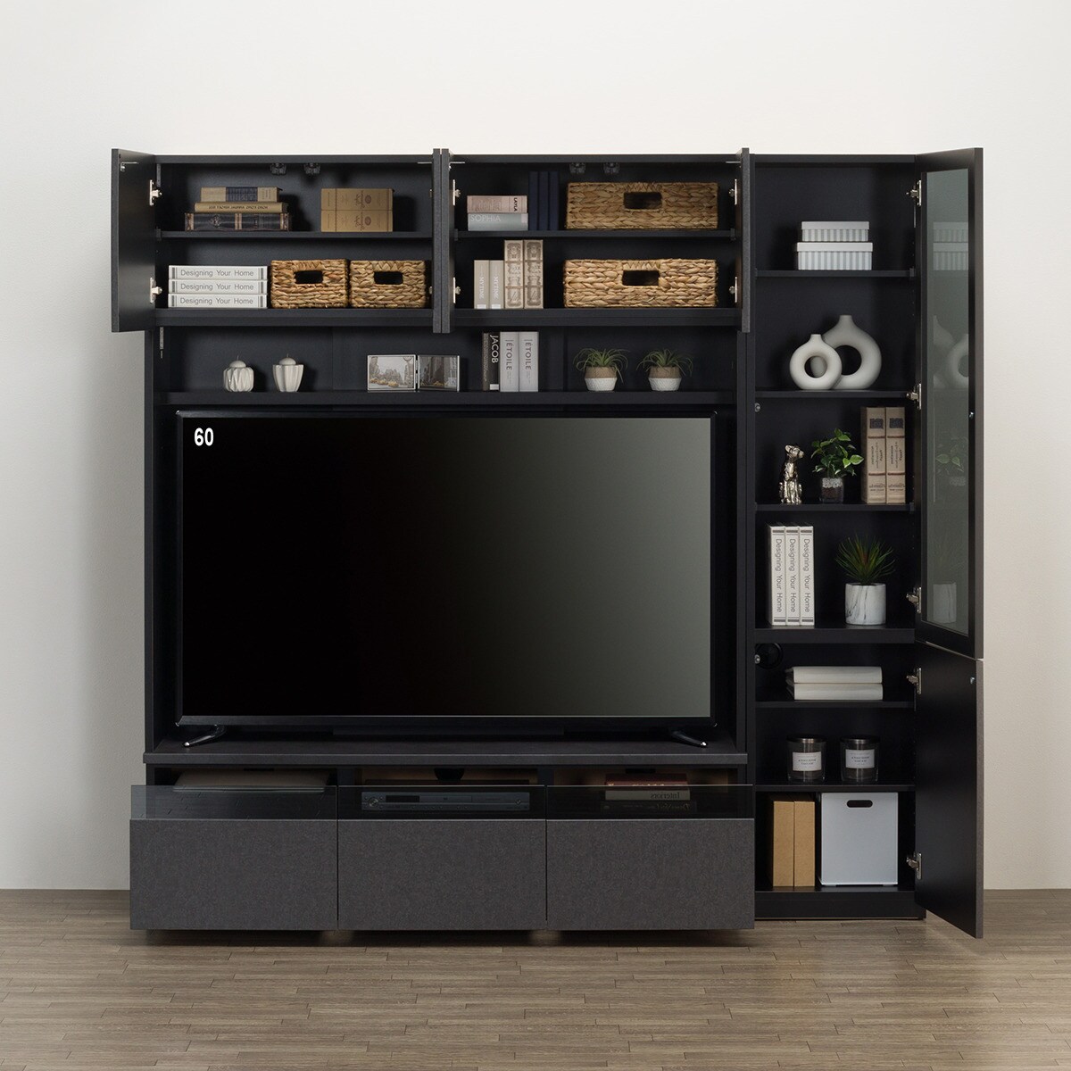 ハイテレビボード2点セット(UF01 150 ガラスキャビネット＋ドア