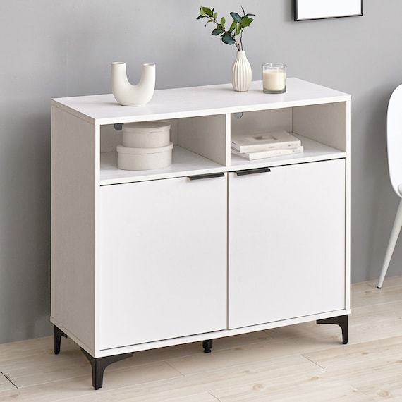 テレビ台にもなるキャビネット 2枚扉 (幅90cm WH) 1枚目画像