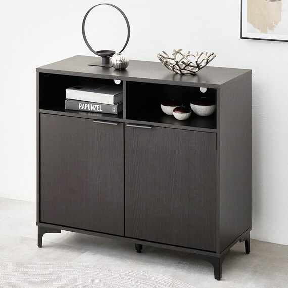 テレビ台にもなるキャビネット 2枚扉 (幅90cm DBR) 1枚目画像