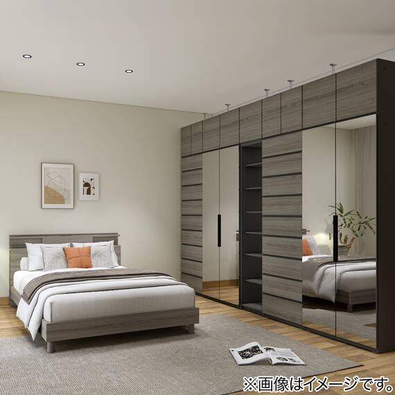 ミラー付きワードローブ(WS051 80MWR/IC チェストありMGY) 5枚目画像