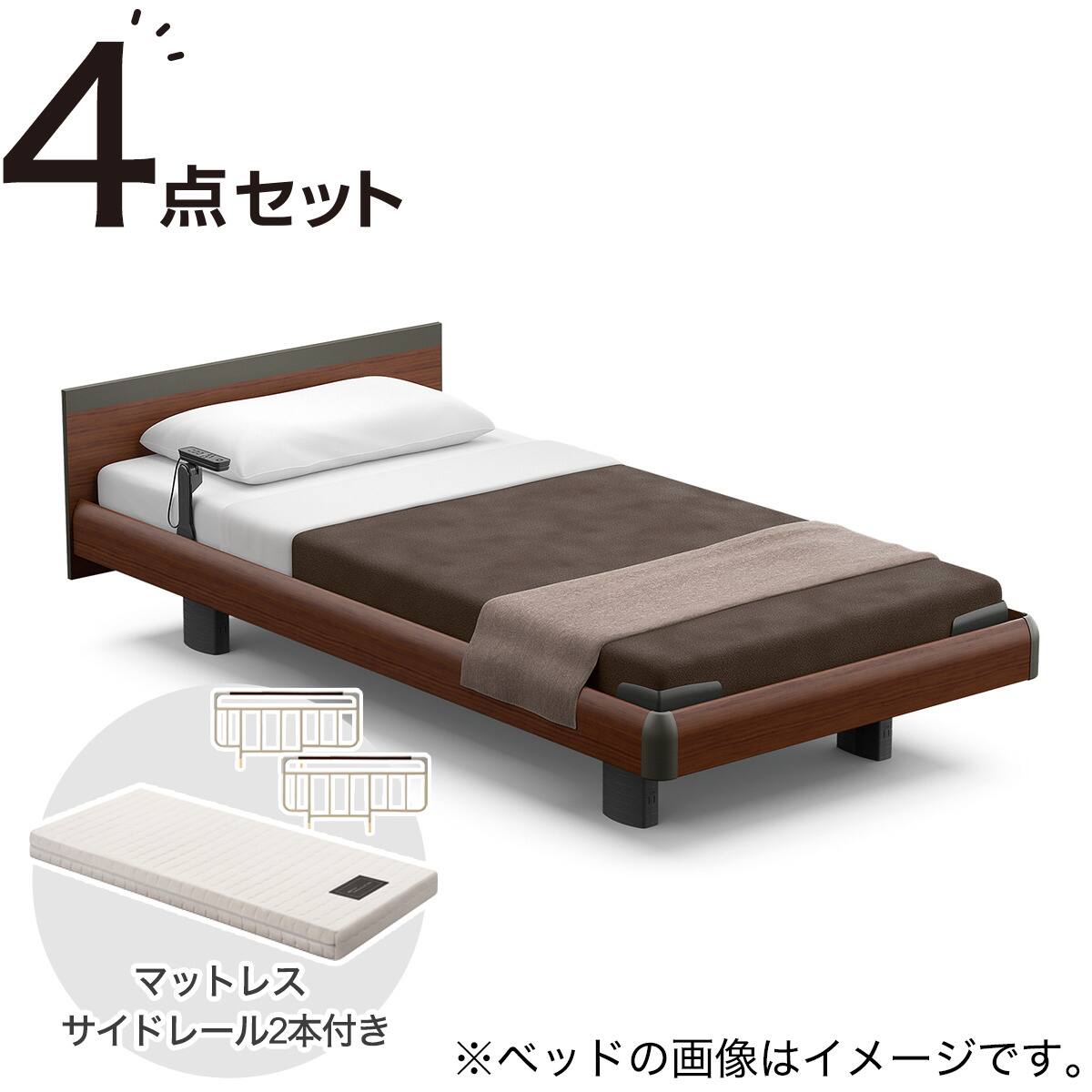 背もたれ付きL型マットレス グレー 240cm x 190cm 非課税】電動スモールシングルベッドマットレスセット(RQ-A113スクエア