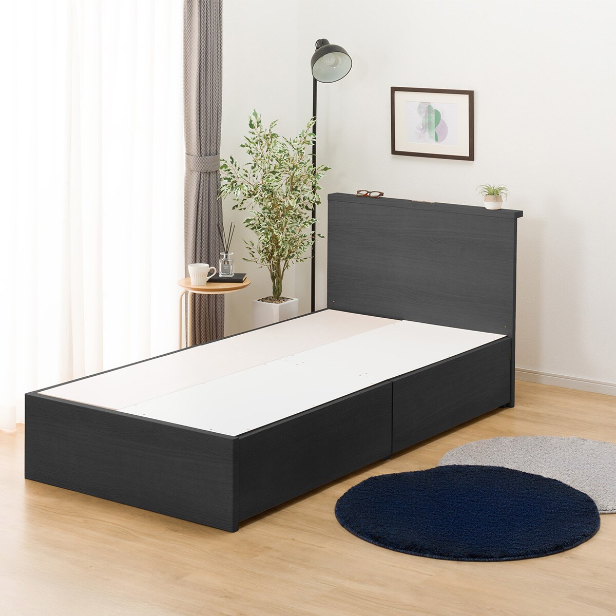 シングル ミニ棚付きベッドフレーム(NS-002 深型/床板 BK) | ニトリ