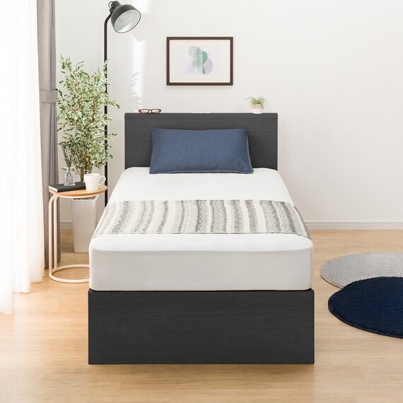 収納付きベッドフレーム シングル 棚付きタイプ (NS-002 DR31 引き出し付き 深型 すのこ BK) 6枚目画像