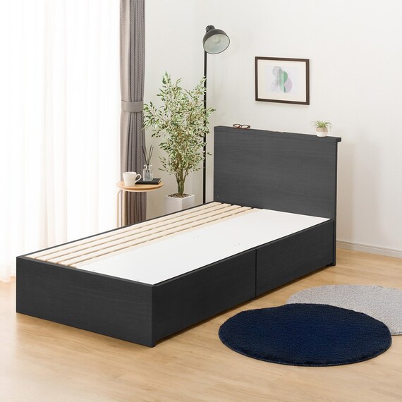 収納付きベッドフレーム シングル 棚付きタイプ (NS-002 DR31 引き出し付き 深型 すのこ BK) 7枚目画像