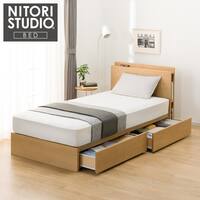 シングル 棚・サイド収納付きベッドフレーム(NS-003 浅型/床板 LBR)