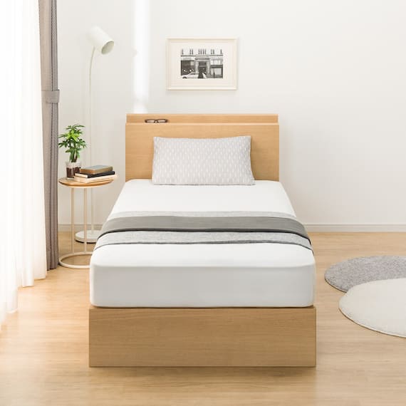 シングル 棚・サイド収納付きベッドフレーム(NS-003 浅型/床板 LBR) 5枚目画像