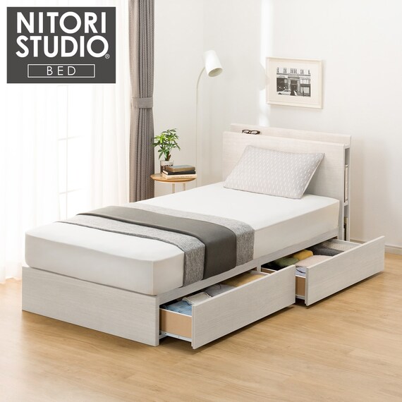 シングル 棚・サイド収納付きベッドフレーム(NS-003 浅型/床板 WW) 1枚目画像