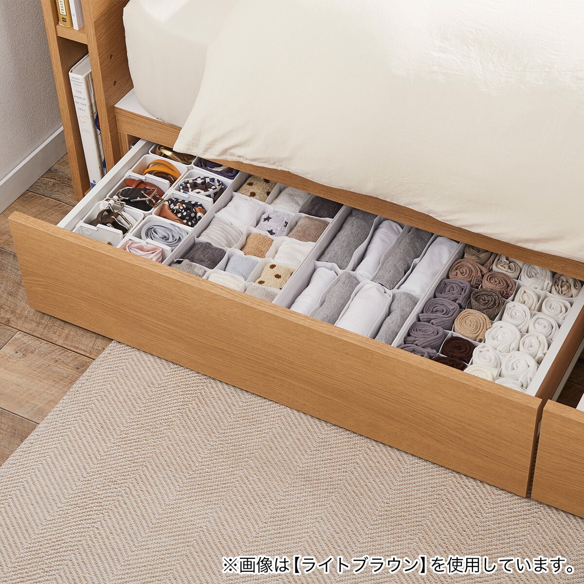 ダブル 棚・サイド収納付きベッドフレーム(NS-003 深型/床板 WW