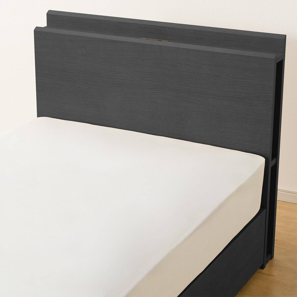 シングル 棚・サイド収納付きベッドフレーム(NS-003 浅型/すのこ BK