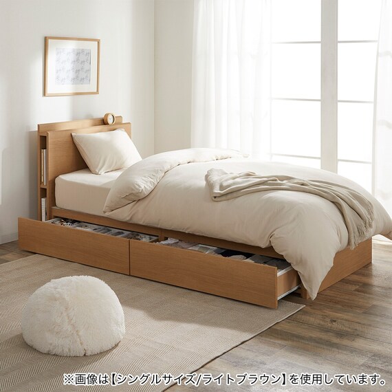 収納付きベッドフレーム ダブル 棚・サイド収納付きタイプ (NS-003 DR31 引き出し付き 深型 床板 BK) 17枚目画像