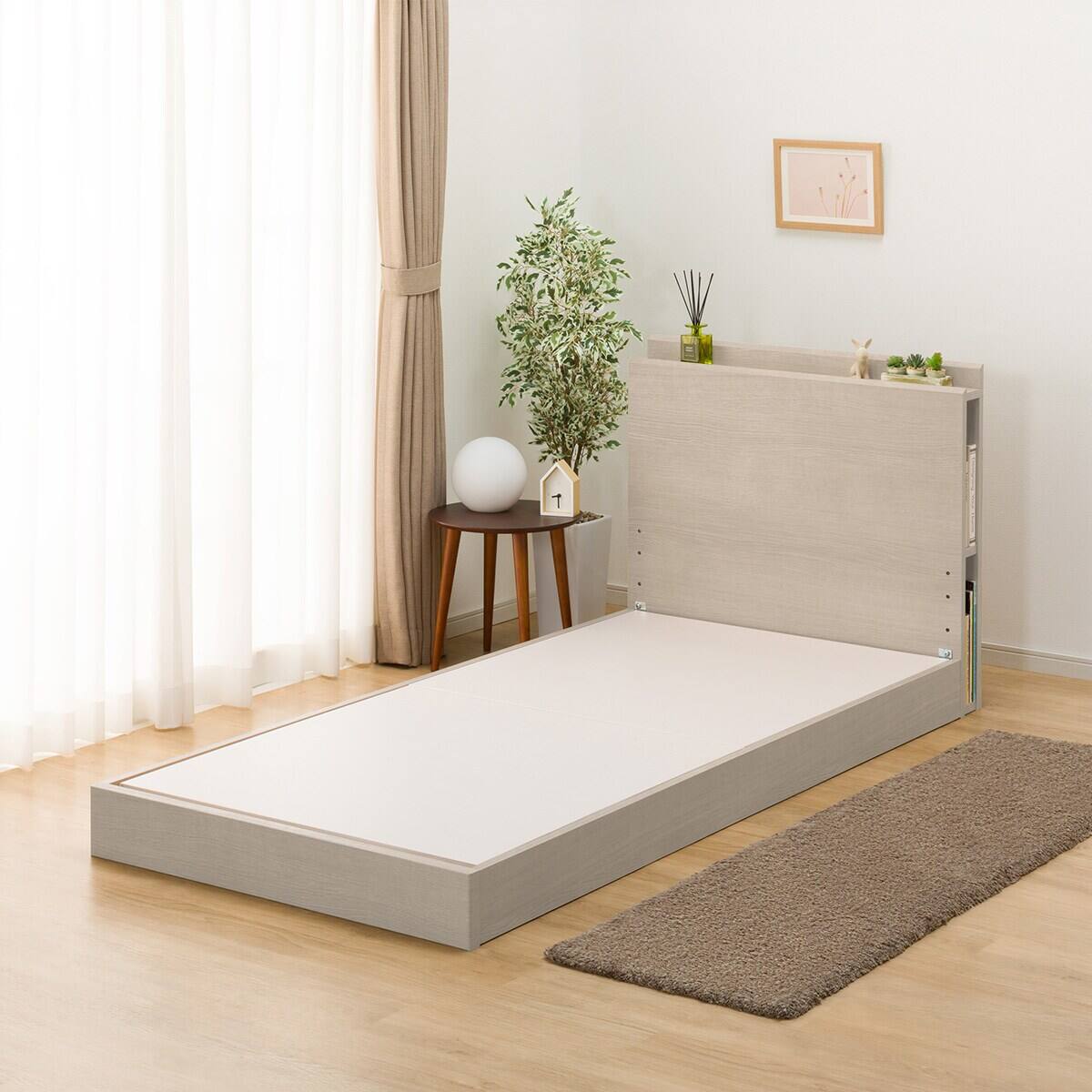 ベッドフレーム シングル 棚・サイド収納付きタイプ (NS-003 LEG/LOW ベッドフレーム シングル 棚・サイド収納付きタイプ (NS-003 LEG/LOW