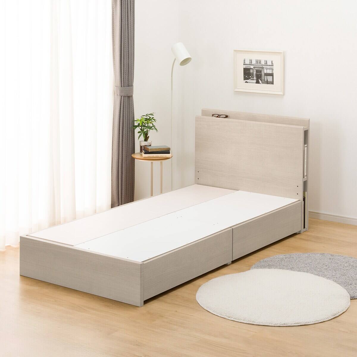 シングル 棚・サイド収納付きベッドフレーム(NS-003 浅型/床板 GY