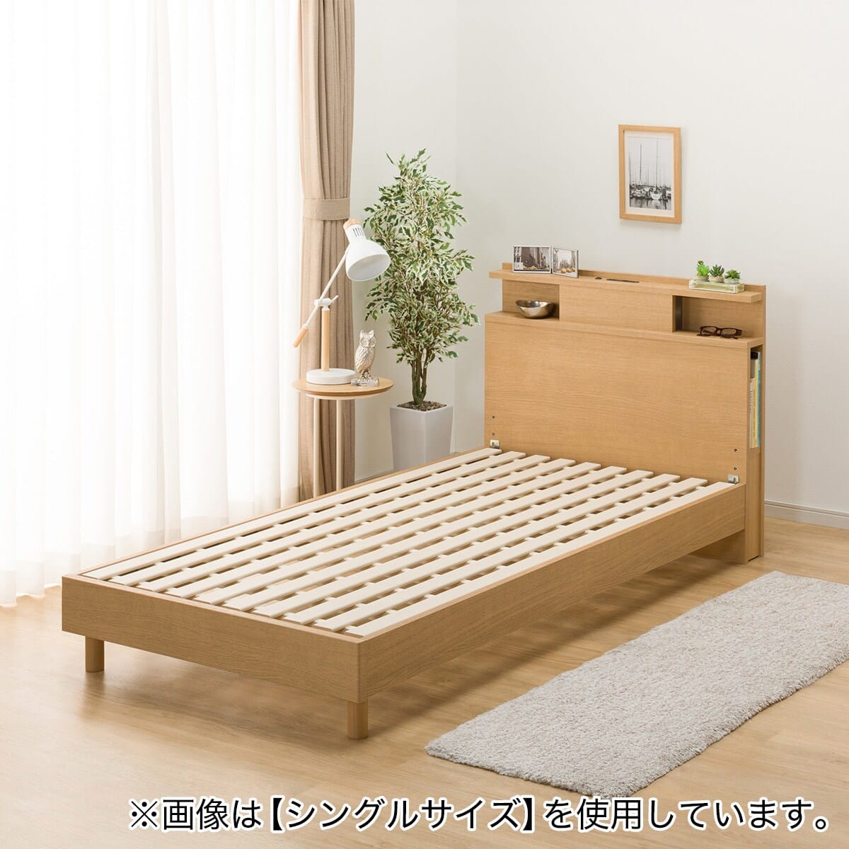 【使用期間半年・美品】ニトリクイーンサイズ ベッドフレーム (照明・USB付き) ベッドフレーム クイーン 棚・サイド収納・ライト付きタイプ1 (NS-004