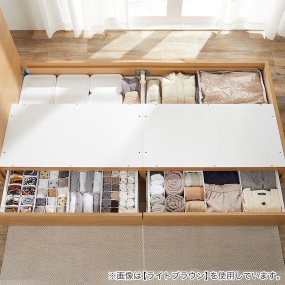 収納付きベッドフレーム セミダブル 棚・サイド収納・照明付きタイプ1 (NS-004 DR31 引き出し付き 深型 床板 WW) 19枚目画像