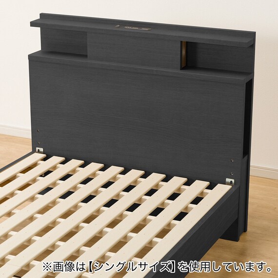セミダブル 棚・照明・サイド収納付きベッドフレーム(NS-004 LEG/LOW すのこ BK) 12枚目画像