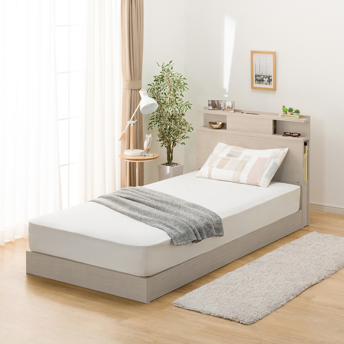 ◇ニトリ◇ベッドフレーム◇シングル◇収納付き◇大阪兵庫京都奈良滋賀和歌山◇ シングル 棚・照明・サイド収納付きベッドフレーム(NS-004 LEG/LOW