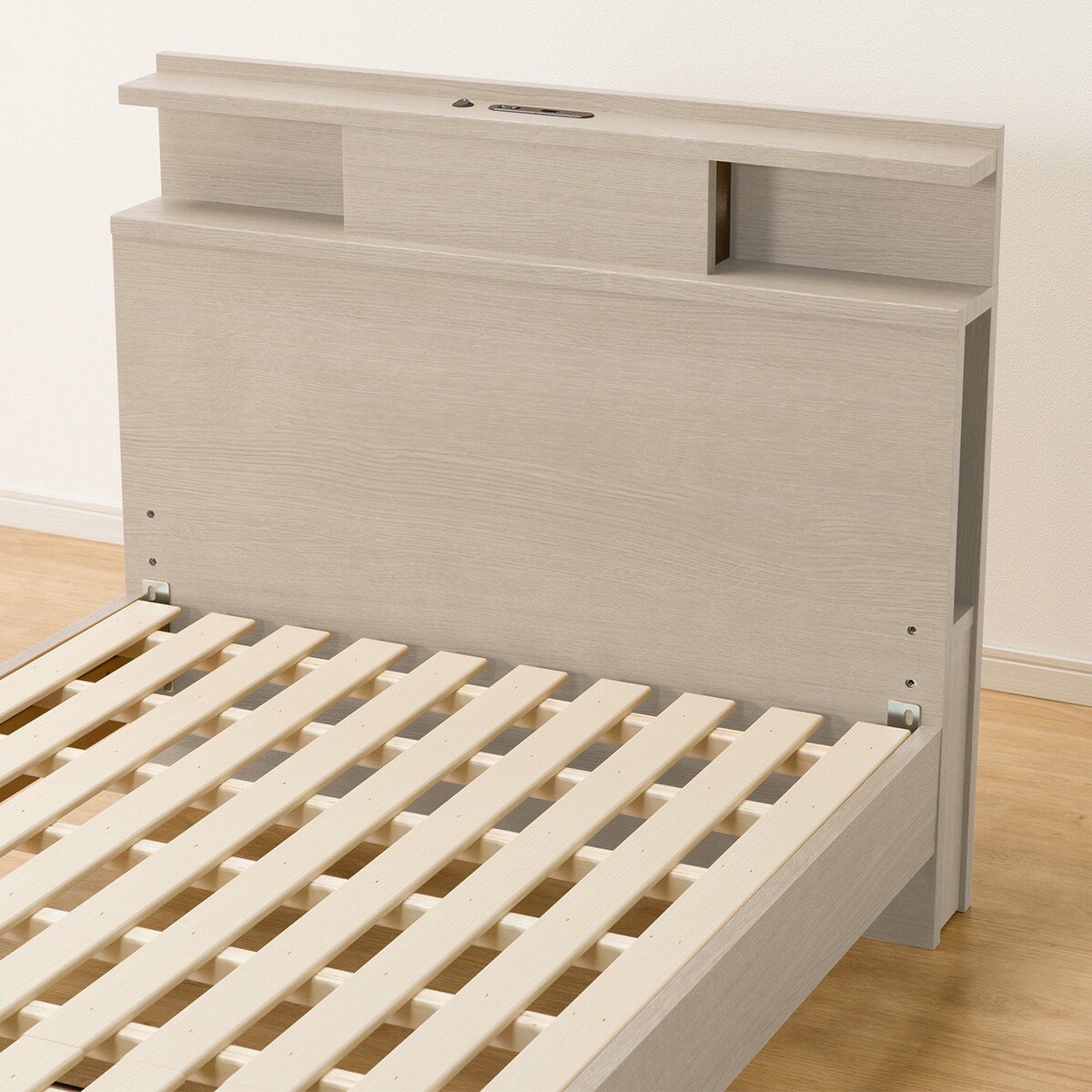 シングル 棚・照明・サイド収納付きベッドフレーム(NS-004 LEG/LOW