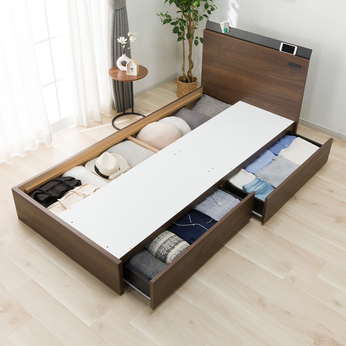 シングル棚・収納付きベッドフレーム(HF301 浅型 床板 MBR) | ニトリ