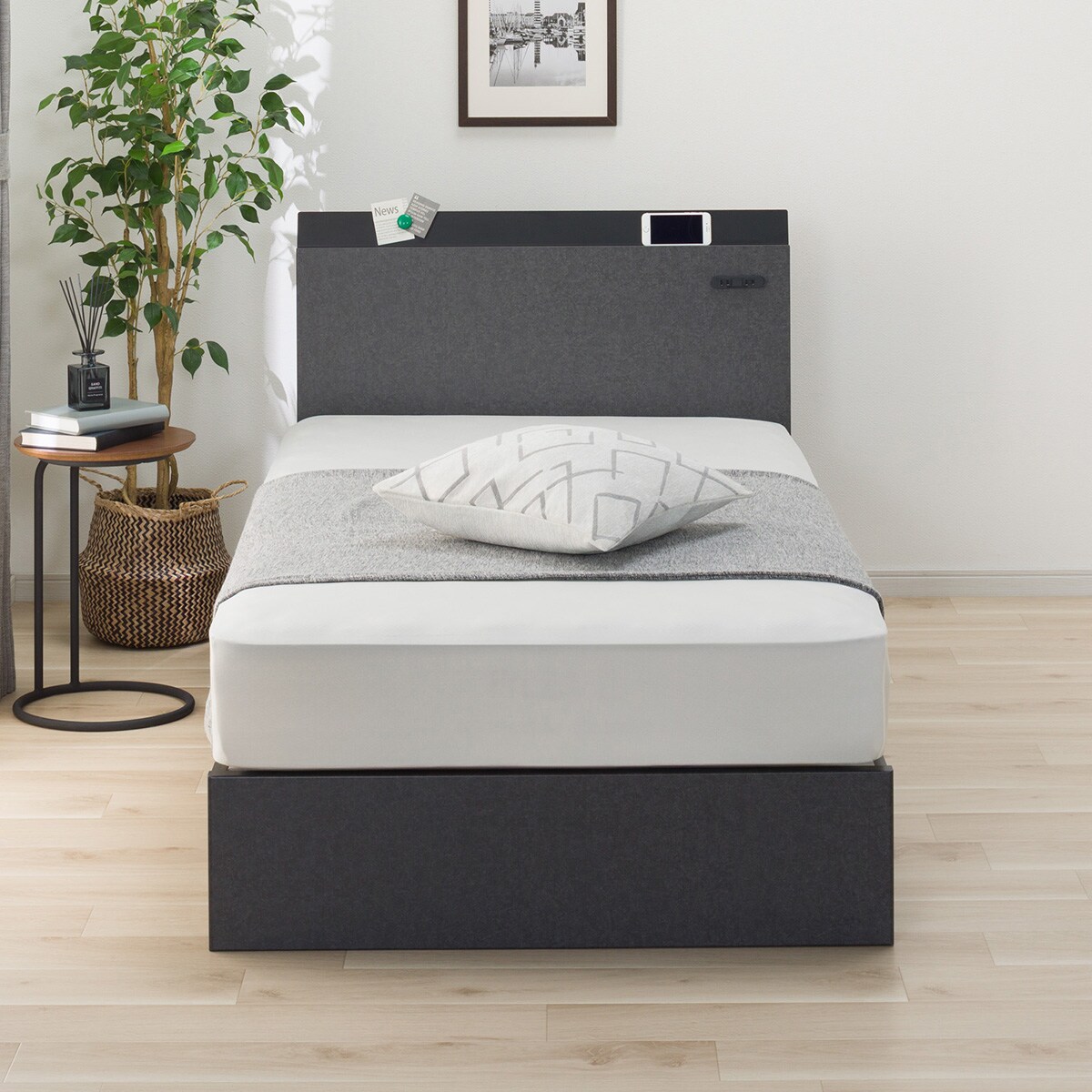 シングル棚・収納付きベッドフレーム(HF301 浅型 床板 GY) | ニトリ