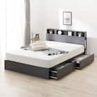 収納付きベッドフレーム ダブル 仕切り棚・サイド収納・照明付きタイプ (NS-006 DR25 引き出し付き 床板 GY) 1枚目画像