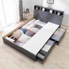 収納付きベッドフレーム ダブル 仕切り棚・サイド収納・照明付きタイプ (NS-006 DR25 引き出し付き 床板 GY) 7枚目画像