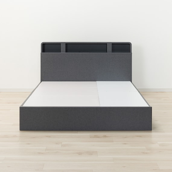 収納付きベッドフレーム ダブル 仕切り棚・サイド収納・照明付きタイプ (NS-006 DR25 引き出し付き 床板 GY) 8枚目画像