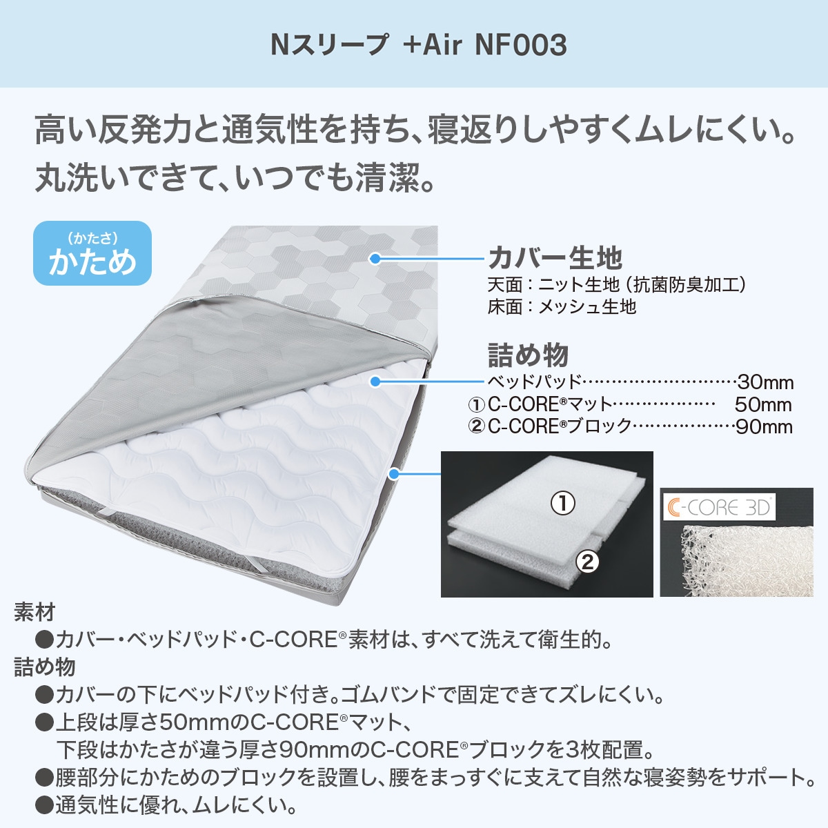 通気性の良い高反発シングルマットレス(Nスリープ プラスエア
