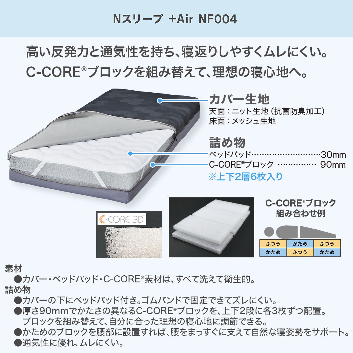 通気性の良い高反発セミダブルマットレス(Nスリープ プラスエア 通気性の良い高反発セミダブルマットレス(Nスリープ プラスエア