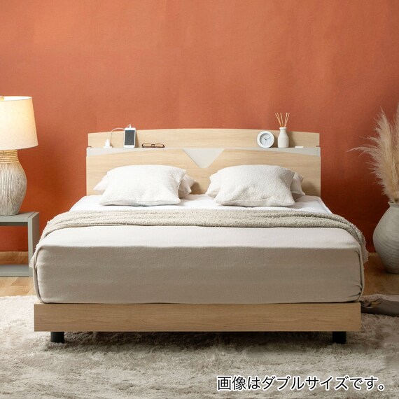 シングル コンセント棚付きベッド (オークナチュラルパーム) 2枚目画像