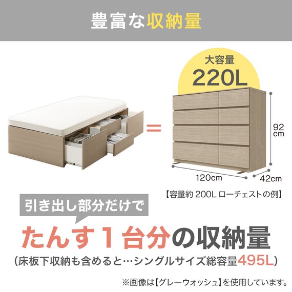 大容量収納付き】チェストベッドフレーム ヘッドレスタイプ シングル 