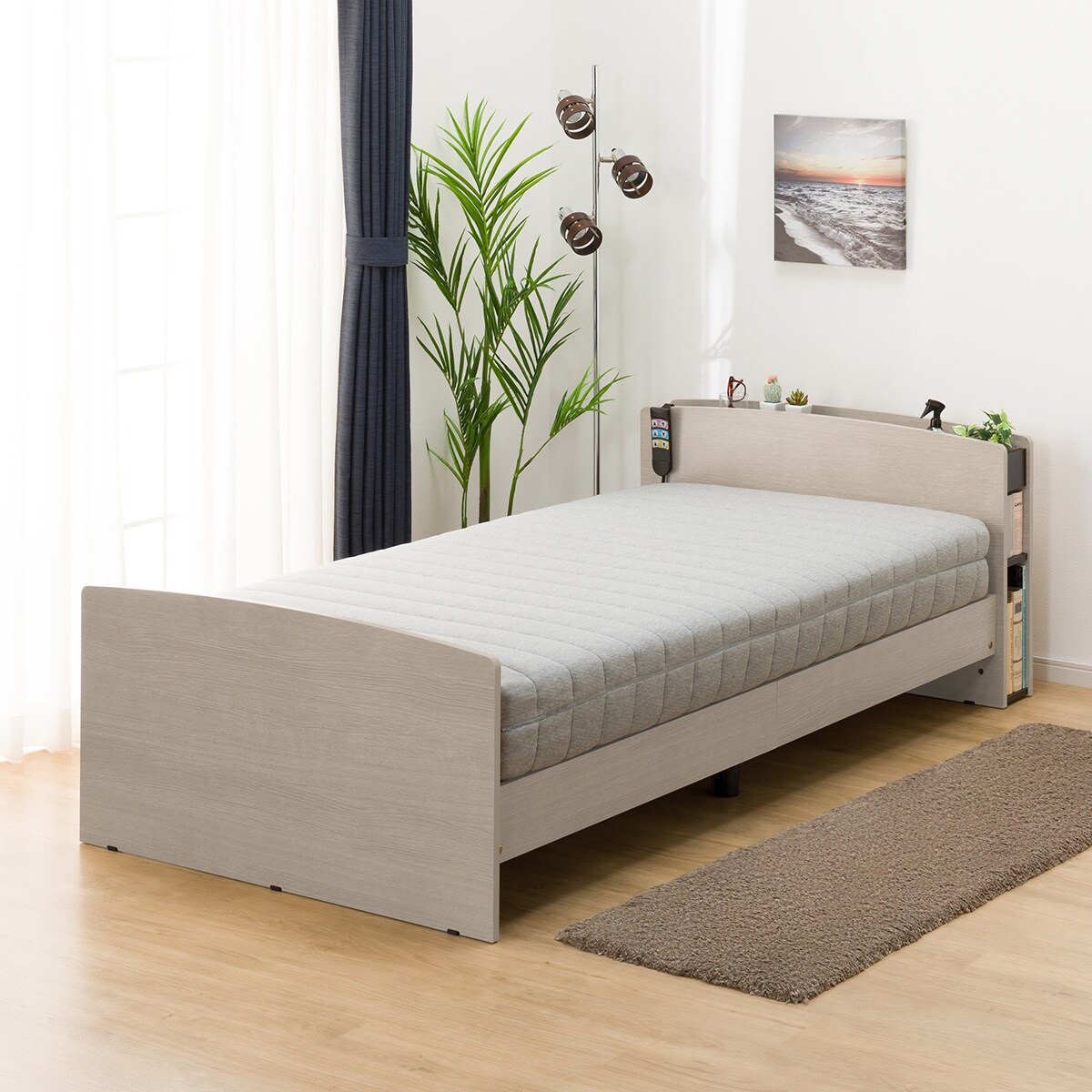 非課税】電動シングルベッドフレーム+マットレス+サイドガード4本