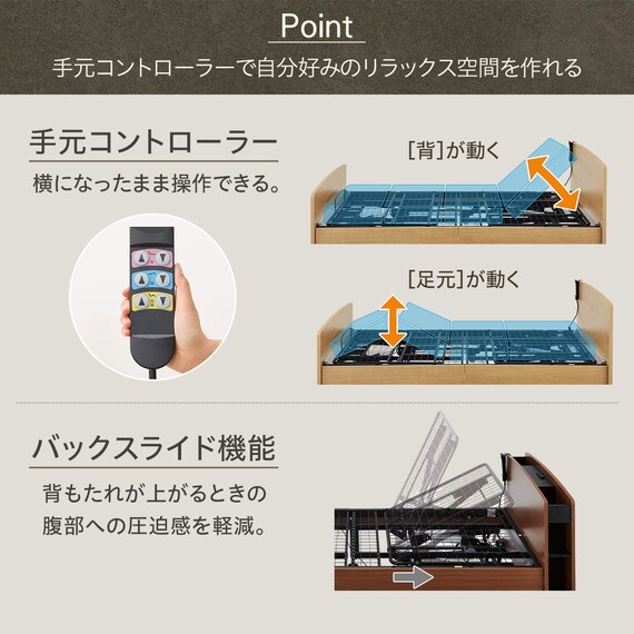 【非課税】電動シングルベッドフレーム + マットレスセット(ライズ3 3M-F LBR/E2) 4枚目画像