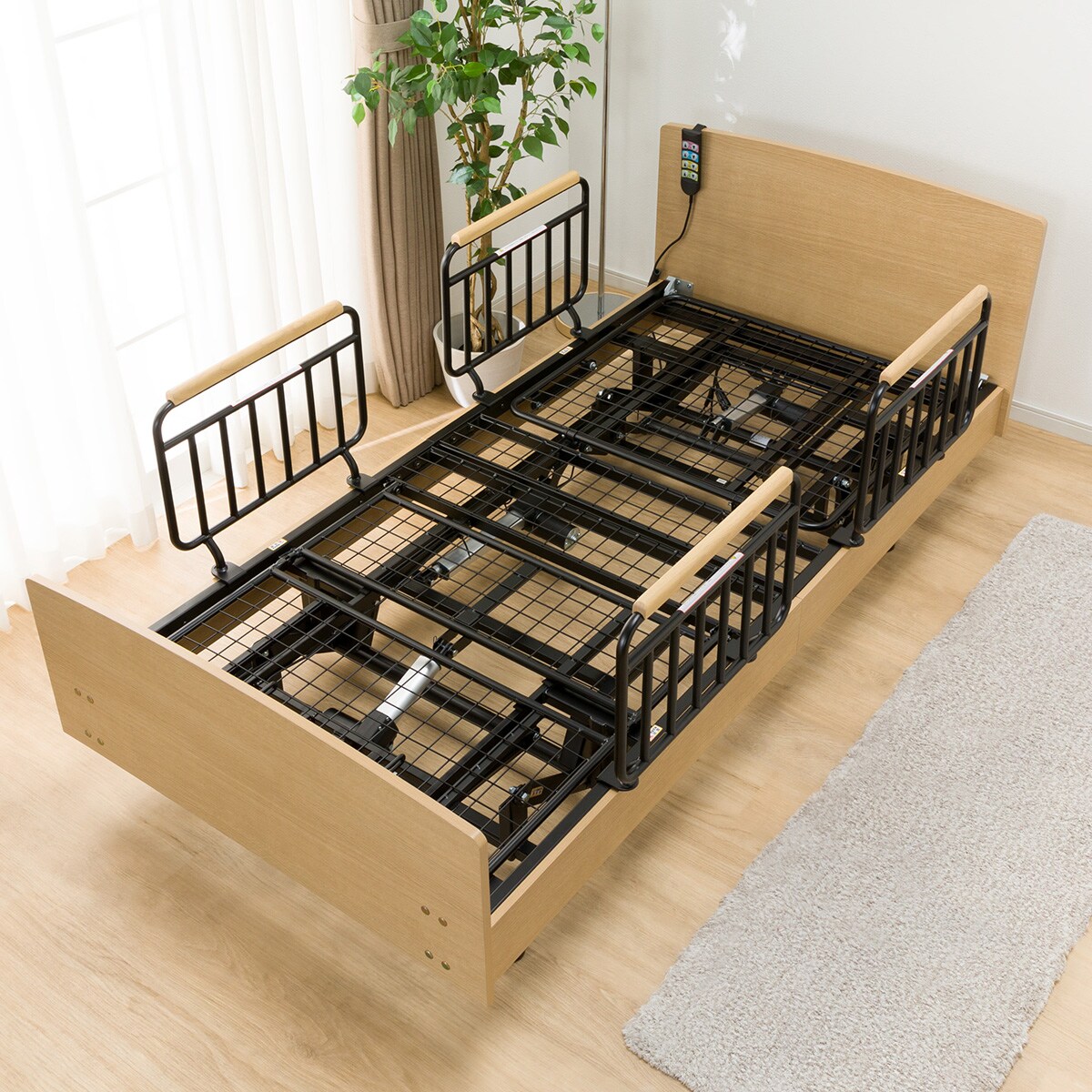 非課税】電動シングルベッドフレーム+マットレス+サイドガード4本