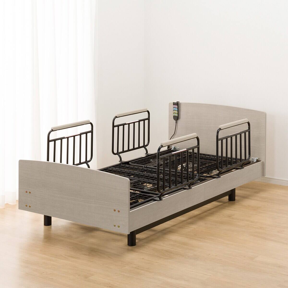 非課税】電動シングルベッドフレーム+マットレス+サイドガード4本