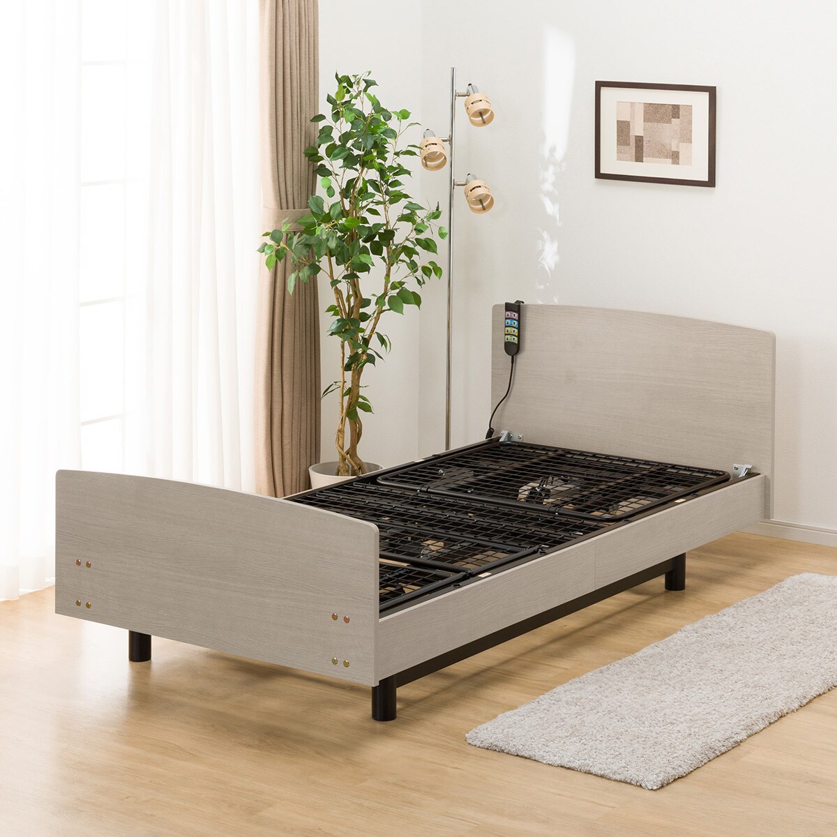 非課税】電動シングルベッドフレーム + マットレスセット(ライズ3 3M-F